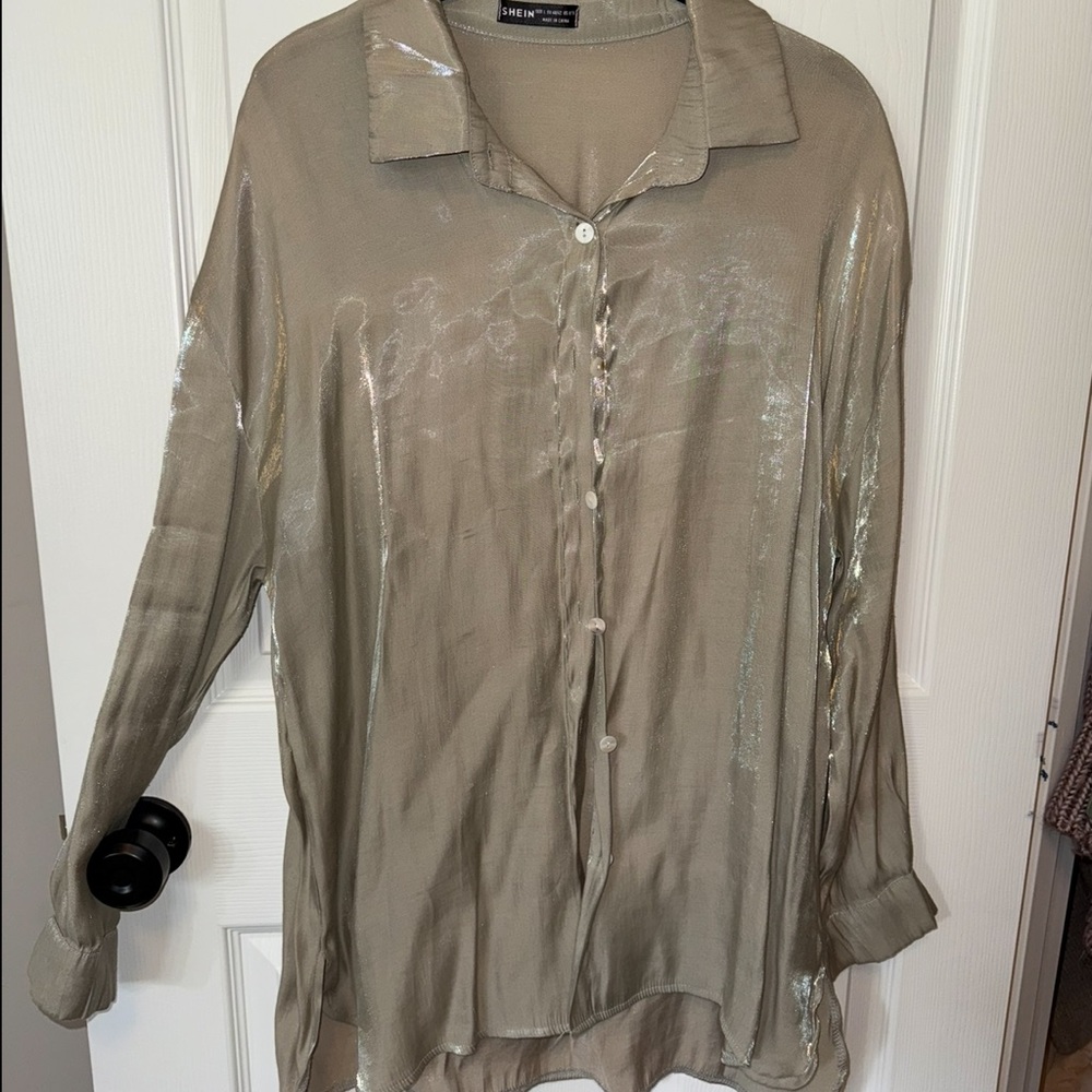 SHEIN Tan Long Sleeve Button Down Shirt